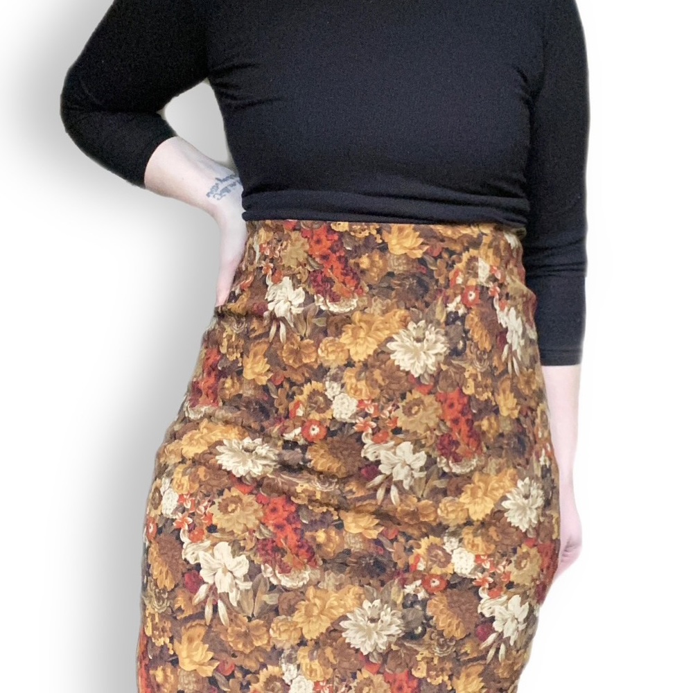 Brown Floral Pencil Skirt